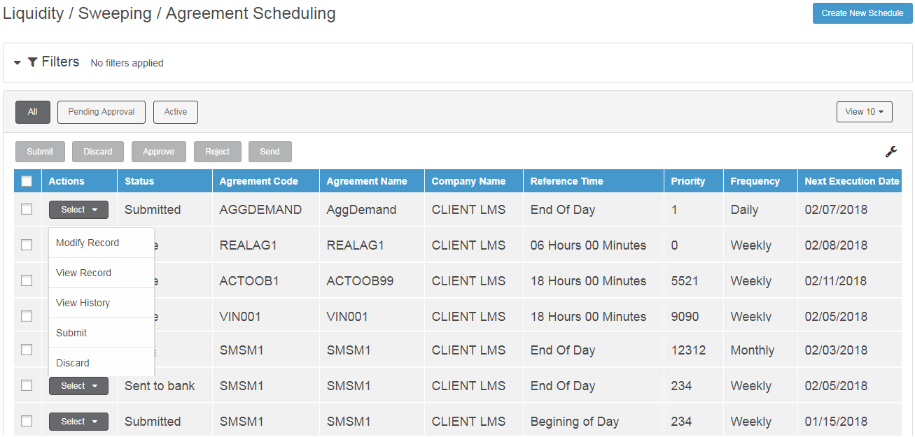 Working with sweep agreement schedules